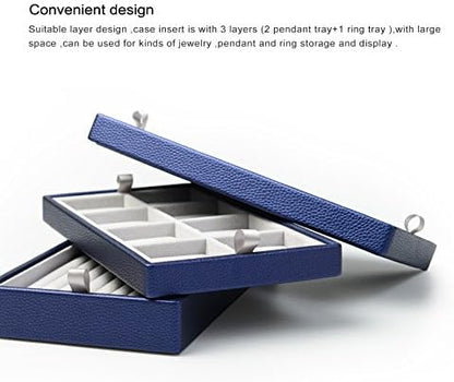 Oirlv Blue Leather Jewelry Box Handmade Travel Jewelry Organizer Storage Case Holder For Girl Lady Earring,Ring,Necklace,Pendant,Watch,Bracelet.(3 layers)