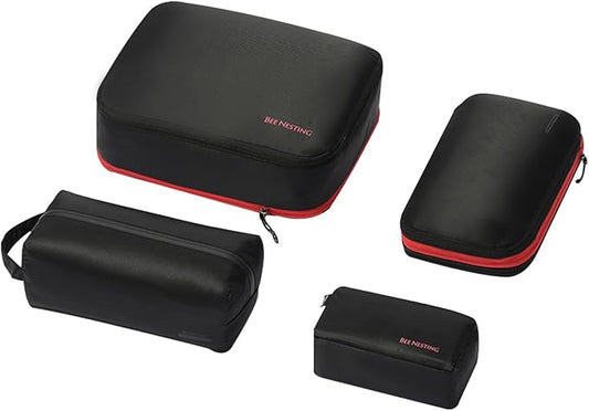 Bee Nesting BeeNesting Waterproof Compression Packing Cubes 5/6/8 sets, Large Travel Packing organizers for Carry on Luggage, 2 Sides Expandable Storage Bags (Black Red, S+M+XL+Lite)