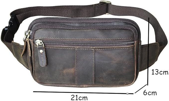 Compact Genuine Leather Waist Pack for Men Phone Fanny Pack Small Chest Messenger Bag with Adjustable Belt Gifts for Men (Coffee)