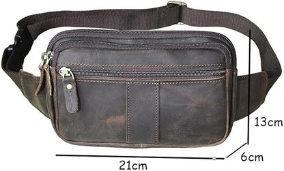 Compact Genuine Leather Waist Pack for Men Phone Fanny Pack Small Chest Messenger Bag with Adjustable Belt Gifts for Men (Coffee)