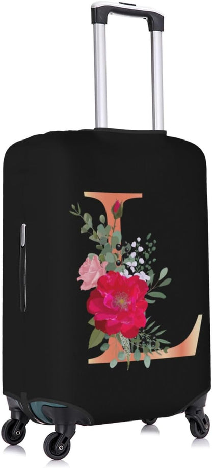 Floral Letter L Travel Luggage Cover Spandex Suitcase Protector Elastic Washable Stretch,Size M(Fit 22-24inch Suitcase)