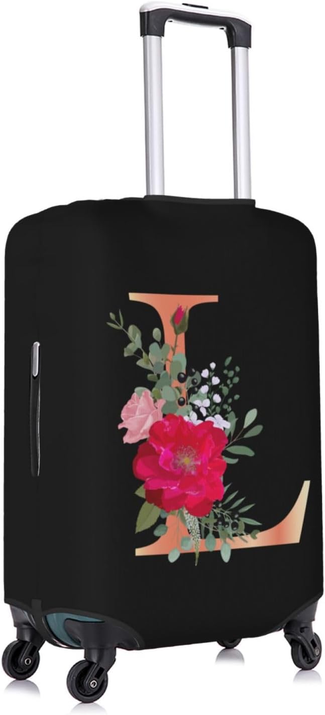 Floral Letter L Travel Luggage Cover Spandex Suitcase Protector Elastic Washable Stretch Suitcase Cover,Size XL(Fit 29-32inch Suitcase)