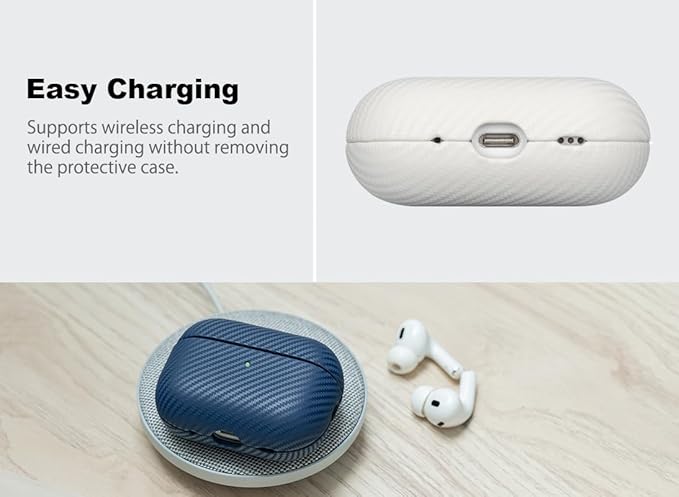 Leather Case - for AirPods Pro 3 Case Cover - Selected Skin-Friendly Leather, with Carbon Fibre Texture, Handmade Drop Protective Hard Cover for AirPods Pro 3rd Generation Earbuds - Blue