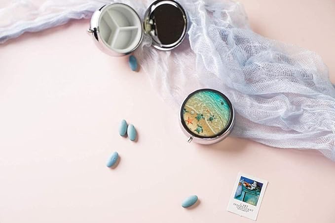 Pill Box,Cute Turtle Round Pill Box 3 Compartment Decorative Pocket Purse Portable Mini Travel Medicine Tablet Vitamin Holder Organizer Pill Case