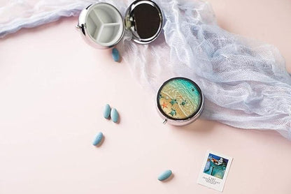 Pill Box,Cute Turtle Round Pill Box 3 Compartment Decorative Pocket Purse Portable Mini Travel Medicine Tablet Vitamin Holder Organizer Pill Case