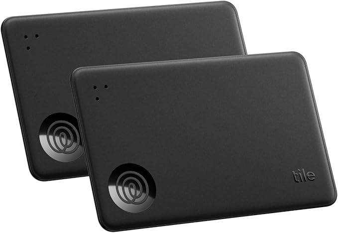 Tile by Life360 Slim - Wallet Finder, Bluetooth Tracker and Item Locator for Luggage Tags, Passports and More. Both iOS and Android Compatible. Phone Finder. 2-Pack (Black)