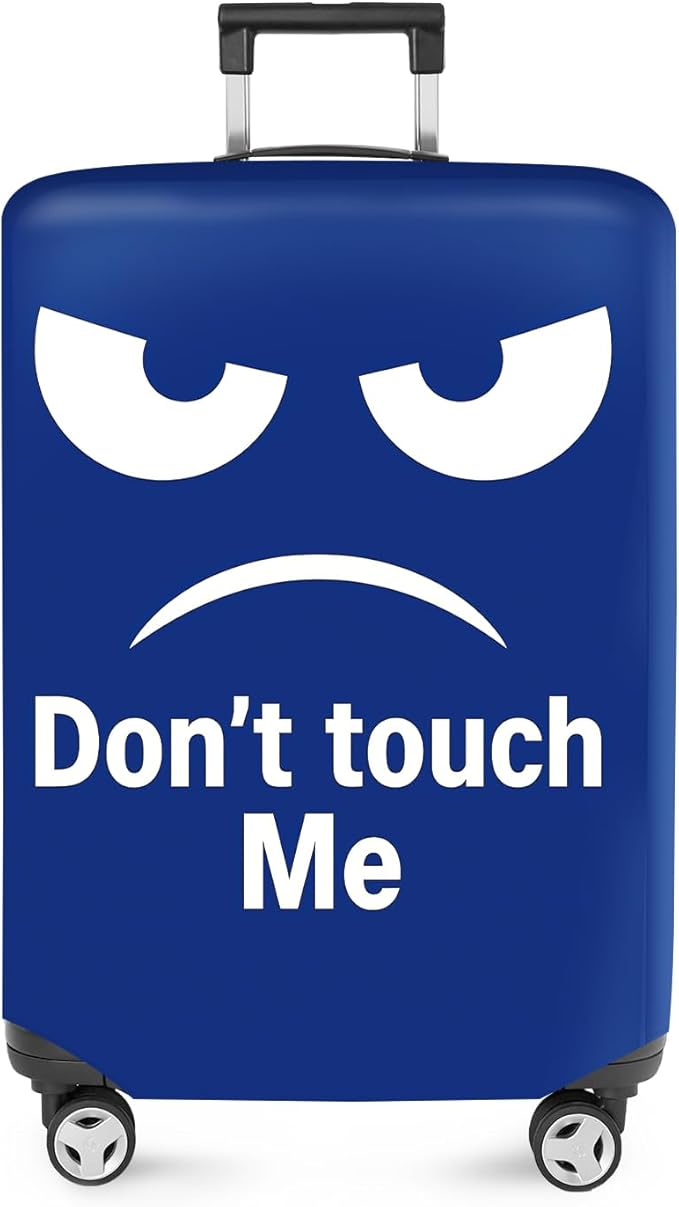 ANNA QUEEN Funny Luggage Cover, Don't Touch Me Blue Face Design, Stretchable, Washable Travel Protector for 32-34 Inch Luggage