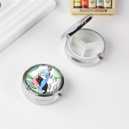 Pill Box,Cats Round Pill Box 3 Compartment Decorative Pocket Purse Portable Mini Travel Medicine Tablet Vitamin Holder Organizer Pill Case