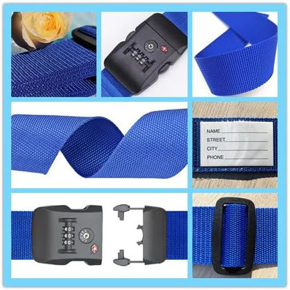Travel Luggage Strap Adjustable Suitcase Packing Belt with TSA Combination Lock(Blue 2 Pack)