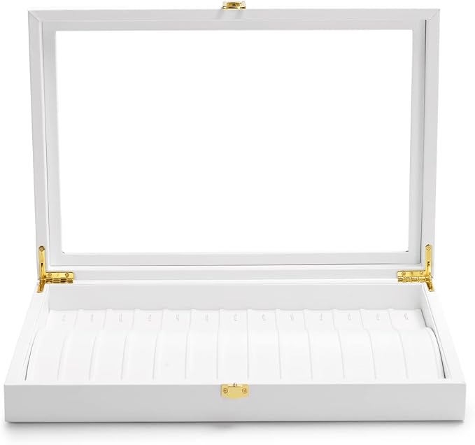 Oirlv White Leather Acrylic Lid Jewelry Necklace Organizer Box Necklace Bracelet Display Holder Case Drawer Insert Women Gift