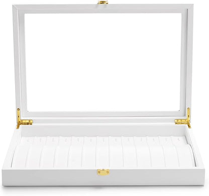 Oirlv White Leather Acrylic Lid Jewelry Necklace Organizer Box Necklace Bracelet Display Holder Case Drawer Insert Women Gift