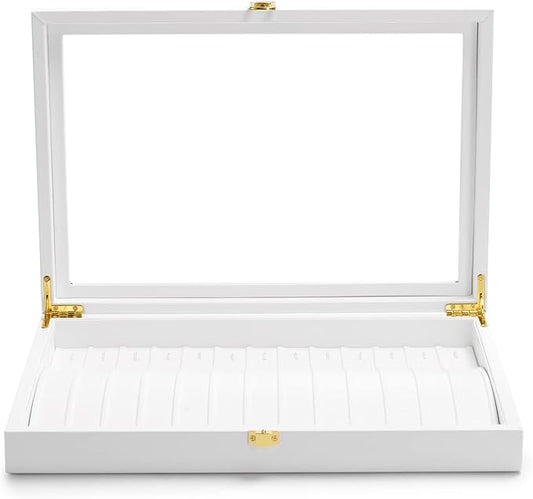 Oirlv White Leather Acrylic Lid Jewelry Necklace Organizer Box Necklace Bracelet Display Holder Case Drawer Insert Women Gift