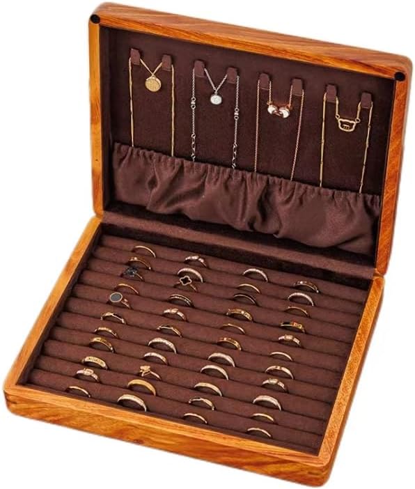 Bescott Solid Wood Rings Cufflink Earrings Necklace Jewelry Box For Drawer Organizer Storage For Multiple Rings Wooden Case Holders For Women Men Gift
