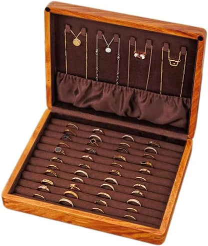 Bescott Solid Wood Rings Cufflink Earrings Necklace Jewelry Box For Drawer Organizer Storage For Multiple Rings Wooden Case Holders For Women Men Gift