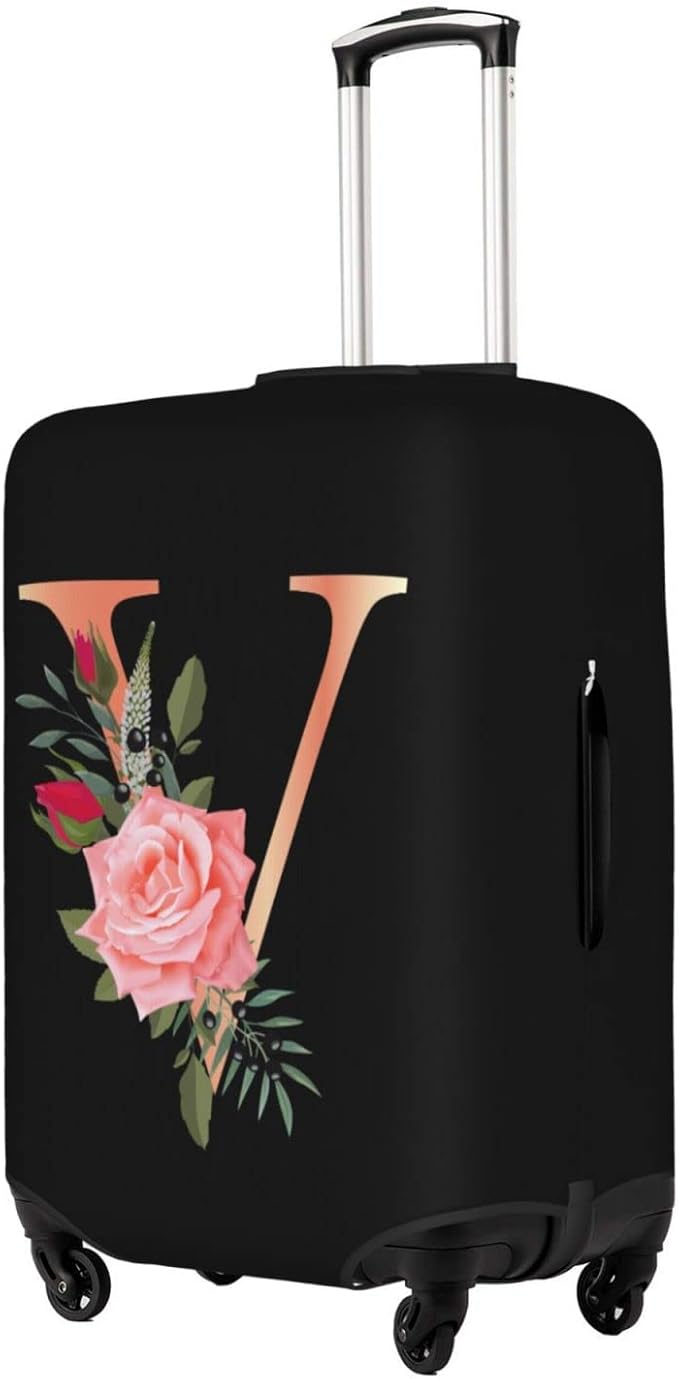 Floral Letter V Travel Luggage Cover Spandex Suitcase Protector Elastic Washable Stretch Suitcase Cover Fits 29-32 Inch Luggage