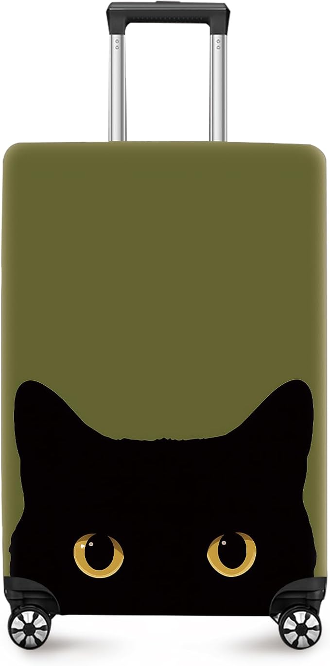ANNA QUEEN Peeking Black Cat Luggage Cover, Cute Cat Eyes Design Suitcase Protector, Stretchable Washable Travel Sleeve for 32-34 Inch Luggage