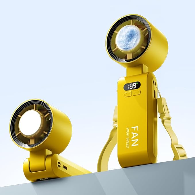 2 Pack Handheld Portable Turbo Fan with Ice Cooler, Speed (1-199) 5500mAh*2 Rechargeable Personal Fan,[20H Cooling Time] Mini Yet Powerful, Small Pocket Fans for Travel/Outdoor/Office, Yellow