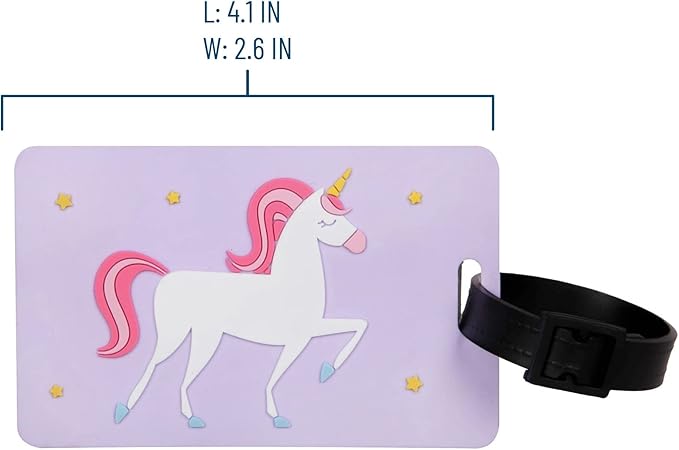 Wildkin Kids Luggage Tags – Set of 2, Durable Bag Tags w/Info Card for Suitcases & Backpacks - Unicorn