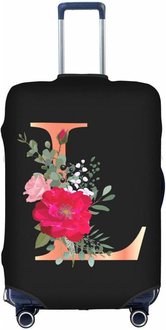 Floral Letter L Travel Luggage Cover Spandex Suitcase Protector Elastic Washable Stretch Suitcase Cover,Size S(Fit 18-21inch Suitcase)