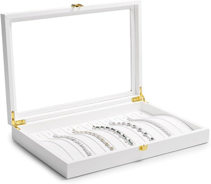 Oirlv White Leather Acrylic Lid Jewelry Necklace Organizer Box Necklace Bracelet Display Holder Case Drawer Insert Women Gift