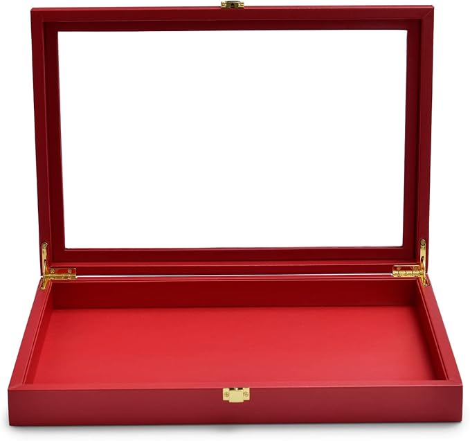 Oirlv Premium Red Leather Jewelry Tray with Acrylic Lid Jewelry Organizer Case Showcase Jewelry Display Organizer Box