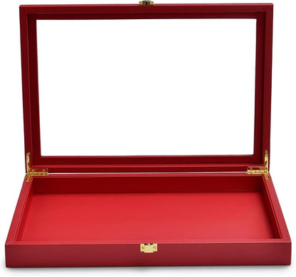 Oirlv Premium Red Leather Jewelry Tray with Acrylic Lid Jewelry Organizer Case Showcase Jewelry Display Organizer Box
