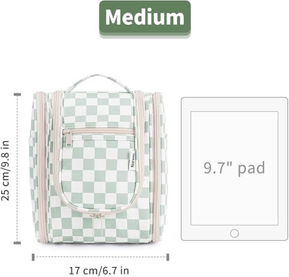 Narwey Small Checkered Hanging Travel Toiletry Bag for Women, Travel Bag for Toiletries, Makeup Bag Organizer Cosmetic Bags Make Up Bags for Women (Mint Green Checkerboard)