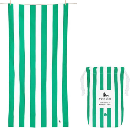 Dock & Bay Customized Beach Towel - Quick Dry, Sand Free - Compact, Lightweight - 100% Recycled - Includes Bag - Cabana - Cancun Green - Large