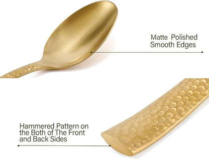 Gold Silverware Set Flatware Set Matte Finished Stainless Steel Hammered Heavy Cutlery Set 20 Pieces Service for 4