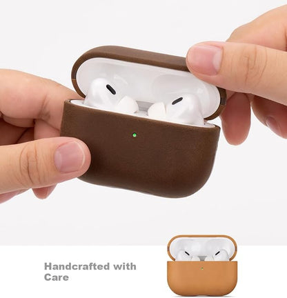 LOPIE Case for AirPods Pro 2nd Generation - Handmade AirPods Pro 2 Case Cover - Made of Crazy Horse Leather - Protective Hard Shell Cover Compatible with Wireless Charging - Vintage Style - Brown