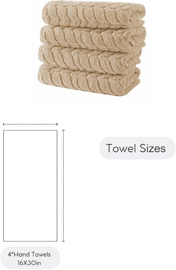 Turkish Cotton Ultra-Soft Plush Absorbent Quick Dry Bathroom Towel Set, Made in Turkey (Sand Beige, 4 Pcs Hand Towel Set)