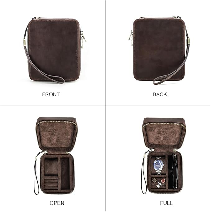 CONTACTS Cufflinks Box Leather Watch Case Glasses Holder for Men Travel Jewelry Storage Organizer Small Padded Tray for Cufflinks Watch Band Sunglasses Rings Studs