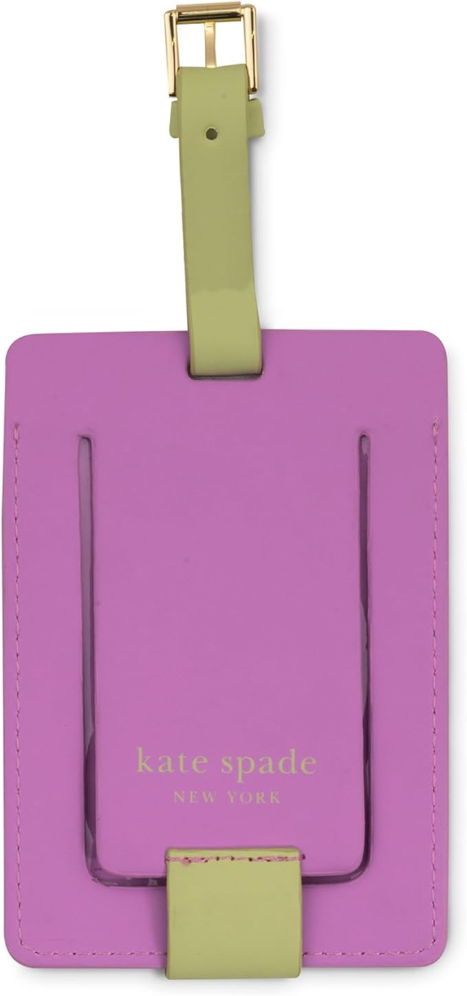 Kate Spade New York Leatherette Luggage Tag with Secure Strap, Colorful Suitcase Identifier for Travel, Monogram Bag Tag ID (B)