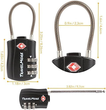 8 Pack TSA Approved Travel Combination Cable Luggage Locks for Suitcases - 4 Black & 4 Orange