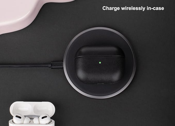 Case Compatible with AirPods Pro (2nd Generation), Lopie Handmade AirPods Pro 2 Leather Case Cover, Protective Hard Case Fully-Wrapped with Top Grain Leather (Not for AirPods Pro 1st Gen) - Black