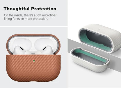 Leather Case - for AirPods Pro 3 Case Cover - Selected Skin-Friendly Leather, with Carbon Fibre Texture, Handmade Drop Protective Hard Cover for AirPods Pro 3rd Generation Earbuds - Brown
