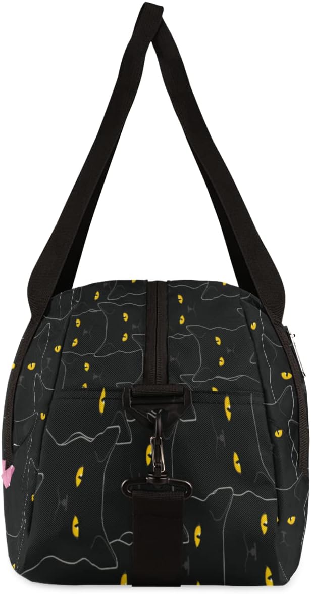 AUUXVA Custom Black Cat Animal Pattern Personalized Text Gym Duffle Bag for Kids, Sports Bag for Teens Boys & Girls, Small Waterproof Overnight Weekender Carry Practice Travel Bag