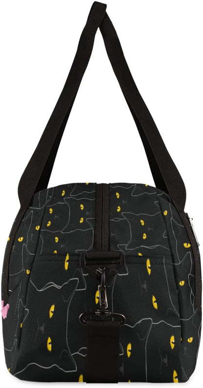 AUUXVA Custom Black Cat Animal Pattern Personalized Text Gym Duffle Bag for Kids, Sports Bag for Teens Boys & Girls, Small Waterproof Overnight Weekender Carry Practice Travel Bag