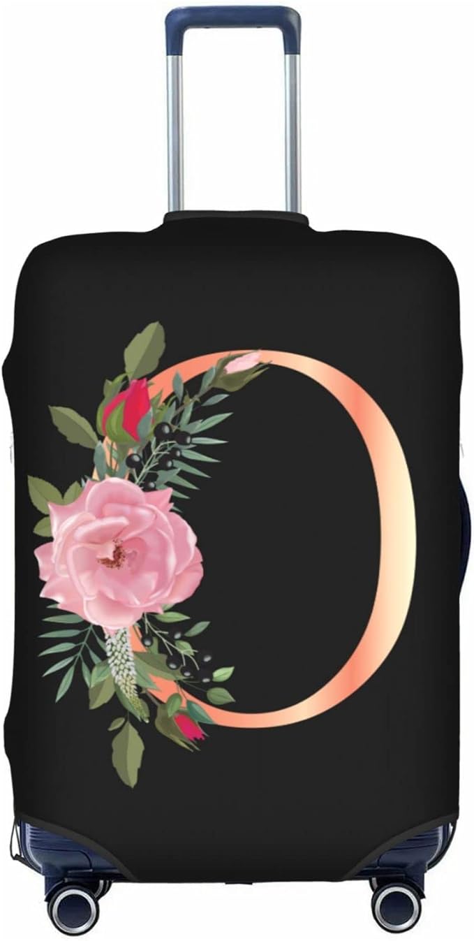 Floral Letter O Travel Luggage Cover Spandex Suitcase Protector Elastic Washable Stretch Suitcase Cover,Size M(Fit 22-24inch Suitcase)