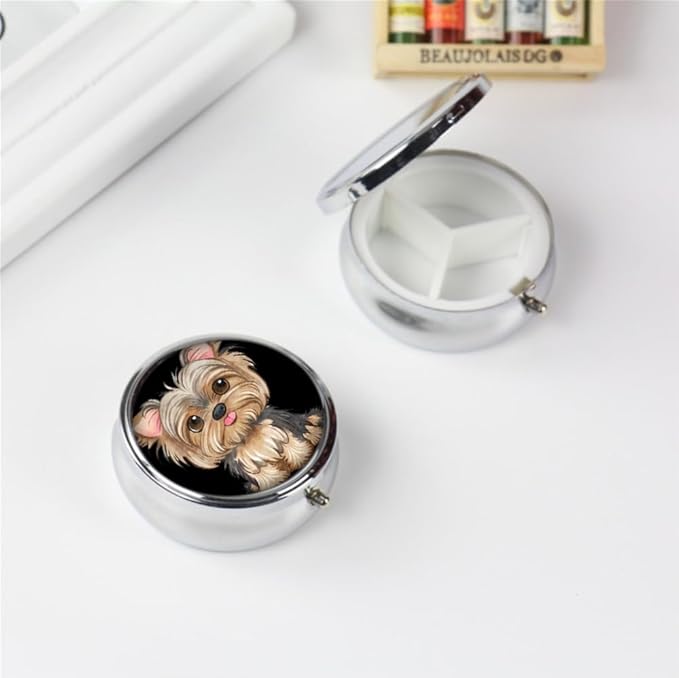 Pill Box,Cute Dog Round Pill Box 3 Compartment Decorative Pocket Purse Portable Mini Travel Medicine Tablet Vitamin Holder Organizer Pill Case