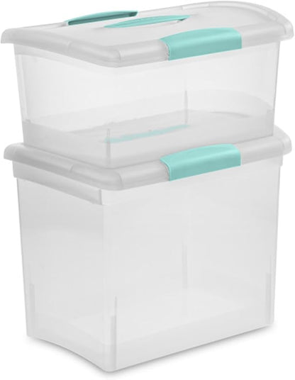Sterilite Medium Nesting ShowOffs, Stackable Small Storage Bin with Latching Lid and Handle, Plastic Container to Organize Home, Clear, 12-Pack