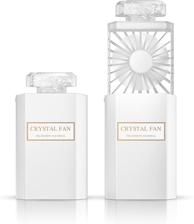 LIGHTDESIRE Handheld Fan with Crystal Stones, Mini Personal Fan Quiet Retractable, Cooling Portable Fan Rechargeable 3 Speeds Mode, Lady Small Fans for Desk Travel Makeup, Best Gifts for Women(White)