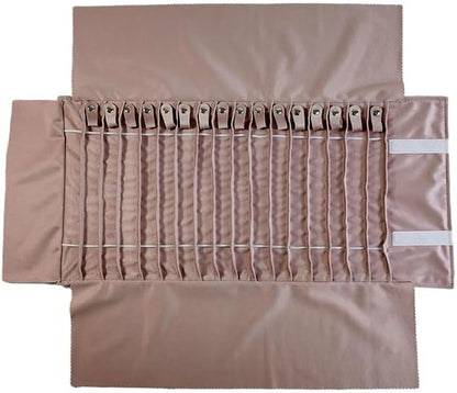 Portable Jewelry Roll Untangled Secure Necklace Travel Storage Bag Displays Holder 16 Chain (gray PU and pink)