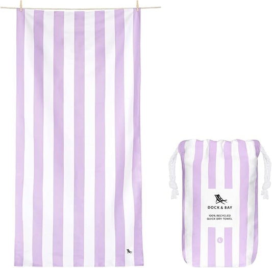 Dock & Bay Customized Beach Towel - Quick Dry, Sand Free - Compact, Lightweight - 100% Recycled - Includes Bag - Cabana Light - Lombok Lilac - Large