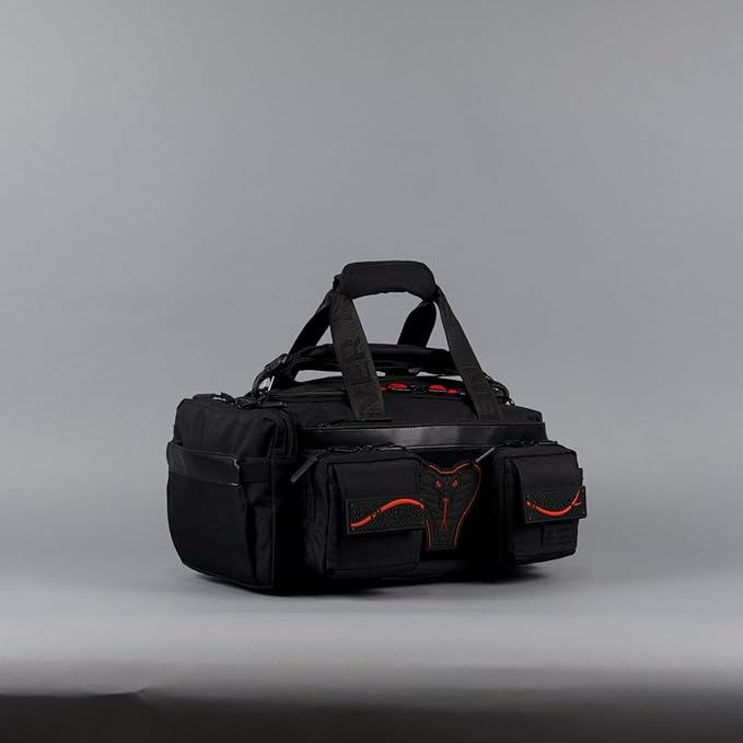 WOLFpak 20L Mini Duffle Bag for Gym & Travel | Waterproof Carry-On Weekender Bag with Shoe Compartment, Hard Bottom, and Tactical Molle System (Red Venom)