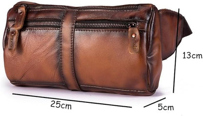 Outdoor Ready Water Resistant Leather Waist Pack for Men Hiking Riding Travel Fanny Bag with Phone Pocket Gifts for Men (Brown&Black)