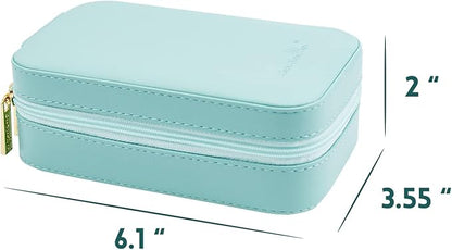 Small Travel Jewelry Organizers Box for women with PU Leather Portable Mini Jewelry Case with compartments for Necklace Rings Earrings,Luxury Giftable boxes. (Lake Blue, M)