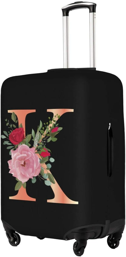 Floral Letter K Travel Luggage Cover Spandex Suitcase Protector Elastic Washable Stretch Suitcase Cover Fits 25-28 Inch Luggage