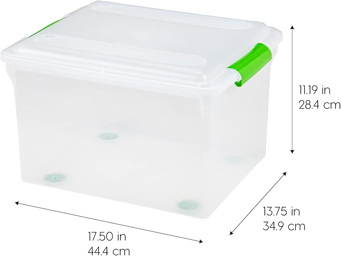 IRIS USA File Box File Organizer Plastic File Box for Letter/Legal File, BPA-Free Plastic Storage Bin Tote Organizer w/Secure Latching Lid and Easy-Slide Pad, Clear 35 Qt. 4Pack