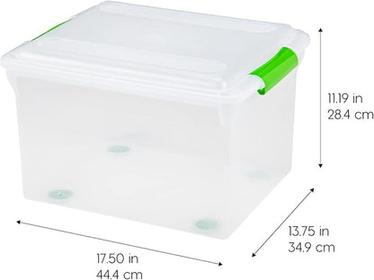 IRIS USA File Box File Organizer Plastic File Box for Letter/Legal File, BPA-Free Plastic Storage Bin Tote Organizer w/Secure Latching Lid and Easy-Slide Pad, Clear 35 Qt. 4Pack